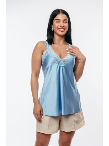 μπλουζα σατεν με δαντελα γαλάζιο σε προσφορά