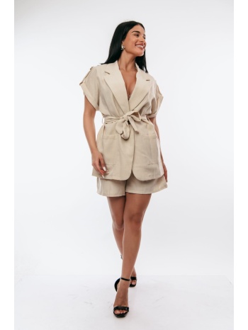 σετ σακακι & σορτς με ζωνη μπεζ σε προσφορά