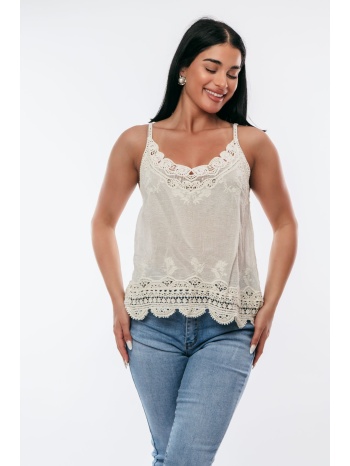 μπλουζα αμανικη δαντελα μπεζ σε προσφορά