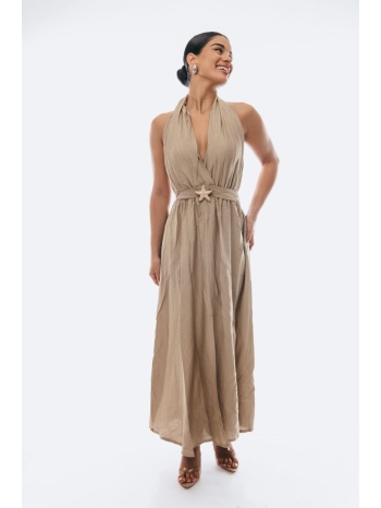 φορεμα με ανοιχτη πλατη μπεζ σε προσφορά