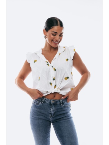 μπλουζα αμανικη βολαν με δεσιμο άσπρο σε προσφορά