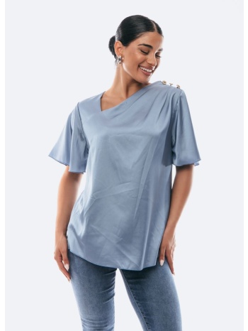 μπλουζα σατεν με χρυσα κουμπια σιέλ σε προσφορά