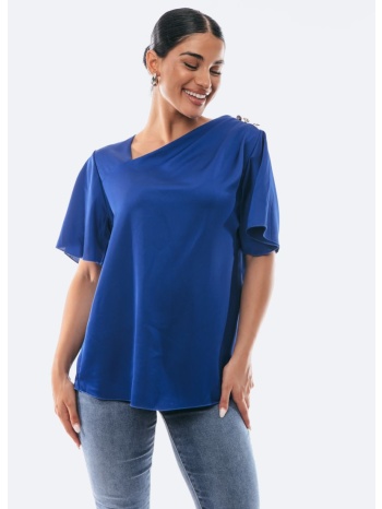 μπλουζα σατεν με χρυσα κουμπια μπλε ρουά σε προσφορά