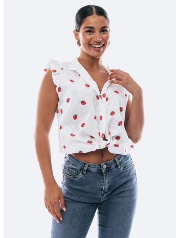 μπλουζα αμανικη βολαν με δεσιμο άσπρο σε προσφορά