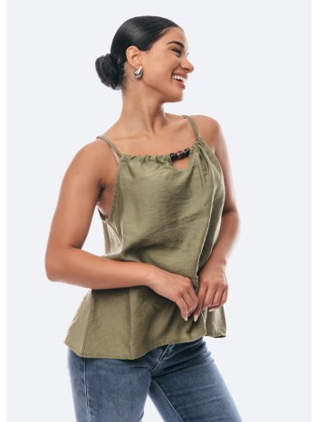 μπλουζα αμανικη με χαντρες χακί σε προσφορά