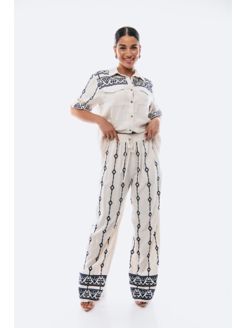 σετ μπλουζα και παντελονα λινο μπεζ σε προσφορά