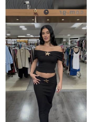 σετ τοπ και φουστα με χρυσες λεπτομερειες μαύρο σε προσφορά