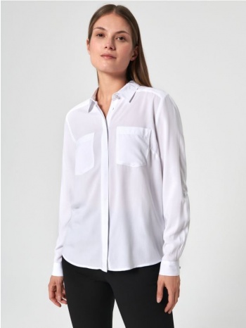 sinsay - πουκάμισο regular fit με τσέπες - λευκο