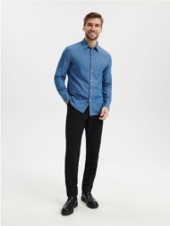 sinsay - πουκάμισο regular fit - μπλε τζιν
