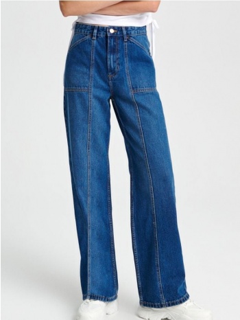 sinsay - ψηλόμεσο τζιν παντελόνι straight - μπλε τζιν σε προσφορά