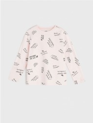 sinsay - μακρυμάνικη μπλούζα με τύπωμα - ροζ παστελ