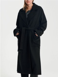 sinsay - παλτό με δετή ζώνη μέσης - μαυρο