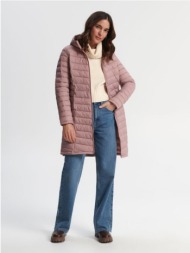 sinsay - καπιτονέ παλτό με κουκούλα - θαμπο ροζ