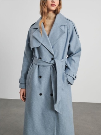 sinsay - παλτό με δετή ζώνη μέσης - μπλε παλ σε προσφορά