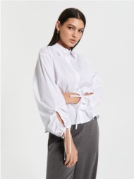 sinsay - πουκάμισο με κορδόνι στο στρίφωμα - λευκο