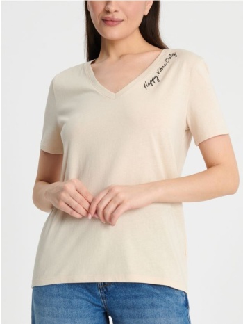 sinsay - βαμβακερή μπλούζα - τζιν στο χρωμα της ωχρας