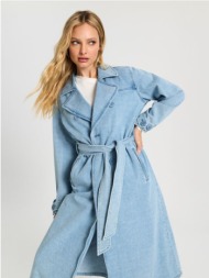 sinsay - παλτό με διπλή σειρά κουμπιών - μπλε τζιν