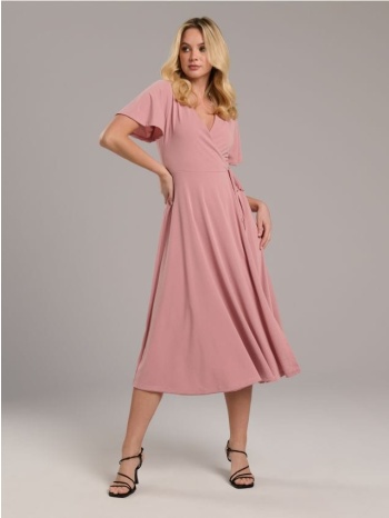 sinsay - midi φόρεμα με λεπτομέρεια από φιόγκο - θαμπο ροζ