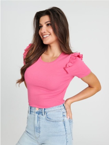 sinsay - μπλούζα με λεπτομέρειες με βολάν - εντονο ροζ