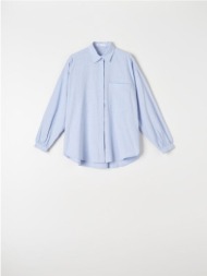 sinsay - βαμβακερό πουκάμισο - μπλε παλ