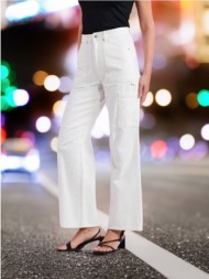 sinsay - τζιν παντελόνι με φαρδύ μπατζάκι - λευκο