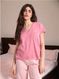 sinsay - βαμβακερό σετ πιτζάμας - θαμπο ροζ