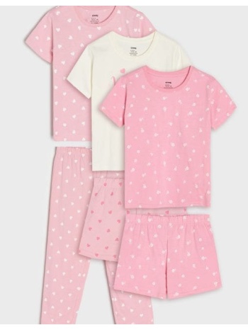 sinsay - σετ με 3 ζεύγη πιτζάμες - ροζ