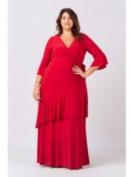 φόρεμα μάξι με βολάν elizabeth κόκκινο
