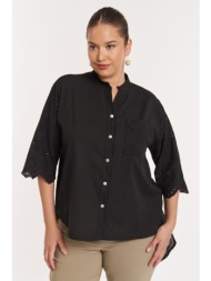 πουκάμισο βαμβακερό κιπούρ amanda μαύρο