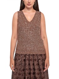 max mara weekend πλεκτο v neck αμανικο acaici παγιετες καφε