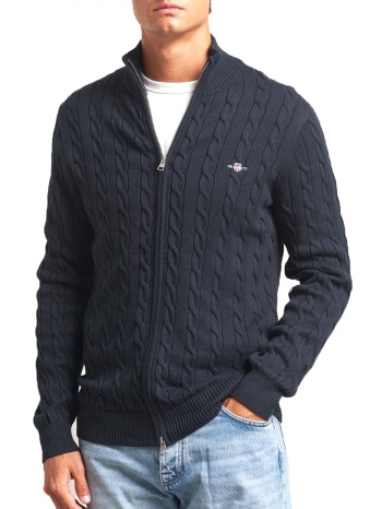 gant πλεκτο full zip cotton cable zipped cardigan μπλε