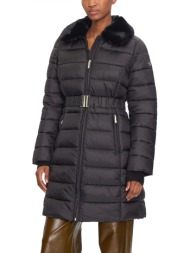 michael kors μπουφαν φουσκωτο αποσπωμενη ζωνη αποσπωμενος γιακας faux fur logo τσεπες μαυρο