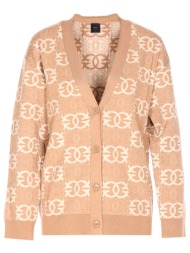 pinko πλεκτη ζακετα allover logo marche cardigan λευκο-μπεζ