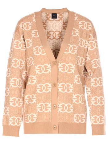 pinko πλεκτη ζακετα allover logo marche cardigan λευκο-μπεζ σε προσφορά