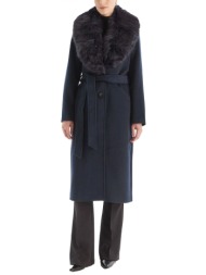 michael kors παλτο αποσπωμενη ζωνη αποσπωμενη γουνα faux fur μπλε