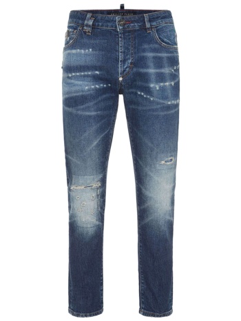 philipp plein παντελονι jeans skinny φθορες μπλε σε προσφορά
