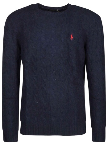 ralph lauren πλεκτο crew neck cable logo μπλε