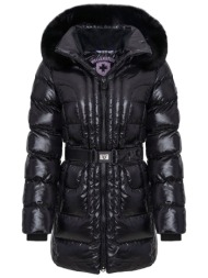 wellensteyn γυναικειο μπουφαν φουσκωτο beltique long αποσπωμενη κουκουλα αποσπωμενη ζωνη τσεπες μαυρ