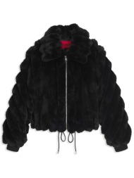 hugo γουνα faux fur floriane-3 λαστιχο κατω fullzip κουκουλα μαυρο