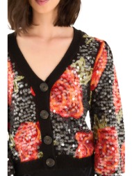farm rio ζακετα πλεκτο latin roses sequin knit κλεισιμο κουμπια παγιετα μαυρο-κοκκινο