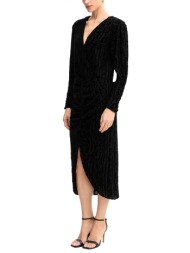 boss casual φορεμα c_efilo midi βελουτε κρουαζε ανοιγμα μπροστα μαυρο