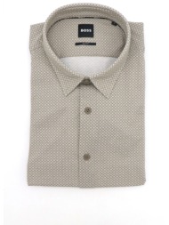 boss πουκαμισο μικροσχεδιο slim fit p-roan-kent-c1-233 μπεζ-χακι