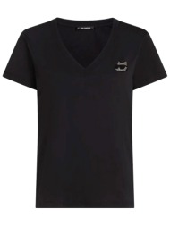 karl lagerfeld t-shirt ikon rs v-neck regular fit logo στρας μαυρο