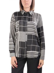 marella emme πουκαμισο biagio με οψη σατεν γεωμετρικο σχεδιο εκρου-μαυρο