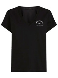 karl lagerfeld t-shirt v-neck regular fit logo μαυρο