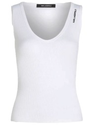 karl lagerfeld tank top v-neck slim fit ribbed logo λευκο