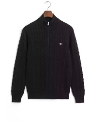 gant πλεκτο half zip cotton cable μαυρο