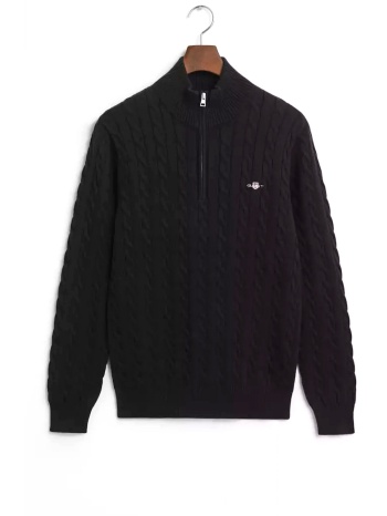 gant πλεκτο half zip cotton cable μαυρο