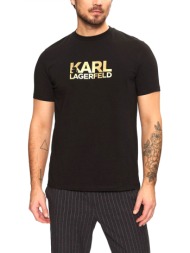 karl lagerfeld t-shirt crew neck gold logo μαυρο