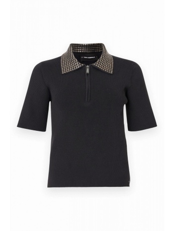 karl lagerfeld polo πλεκτο stud detail collar halfzip